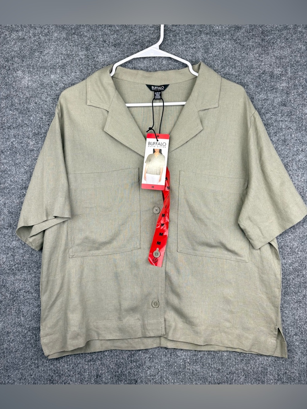Buffalo David Bitton Women's M Linen Blend Utility Top Light Olive New